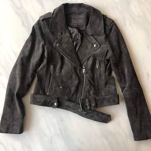BLANKNYC Suede Moto Jacket in French Grey